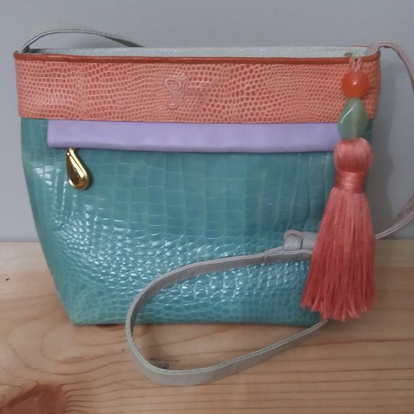 Accents by Sharif Pastel Colorblock Purse with Beaded Tassel Zipper Pull - Picture 6 of 10